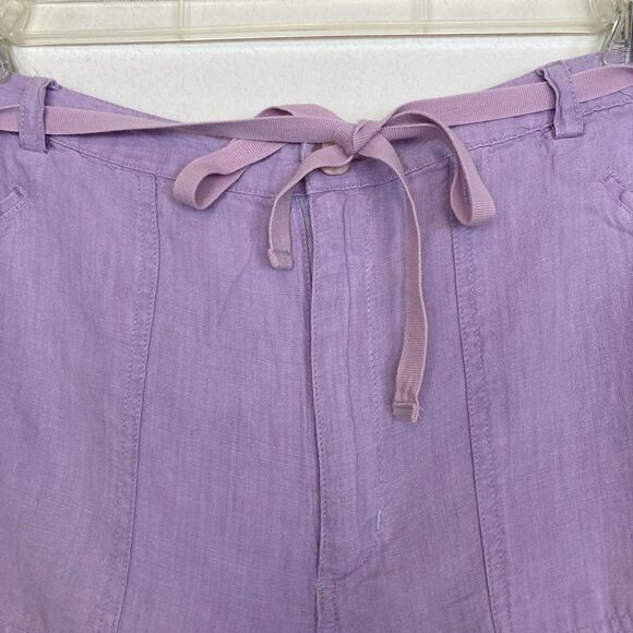 Linden Hill High Waist Cropped Linen Trousers w/ matching tie belt - Picture 3 of 9